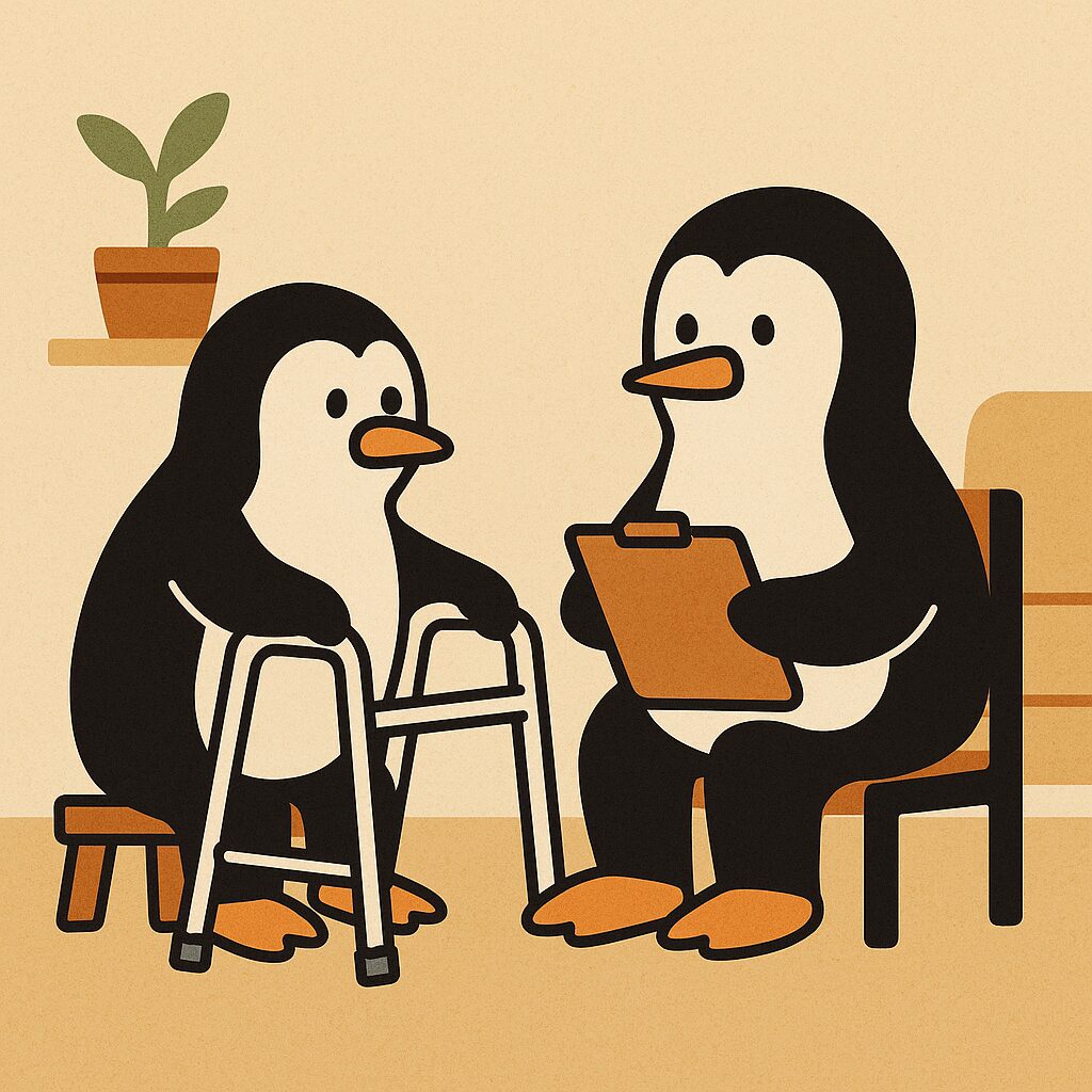 Occupational therapist visiting a client at home, assessing safety, mobility and daily tasks in a real home environment.